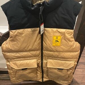 Anta sports clothing Puffer Hooded Long zip Coat Black / Tan Size 3XL